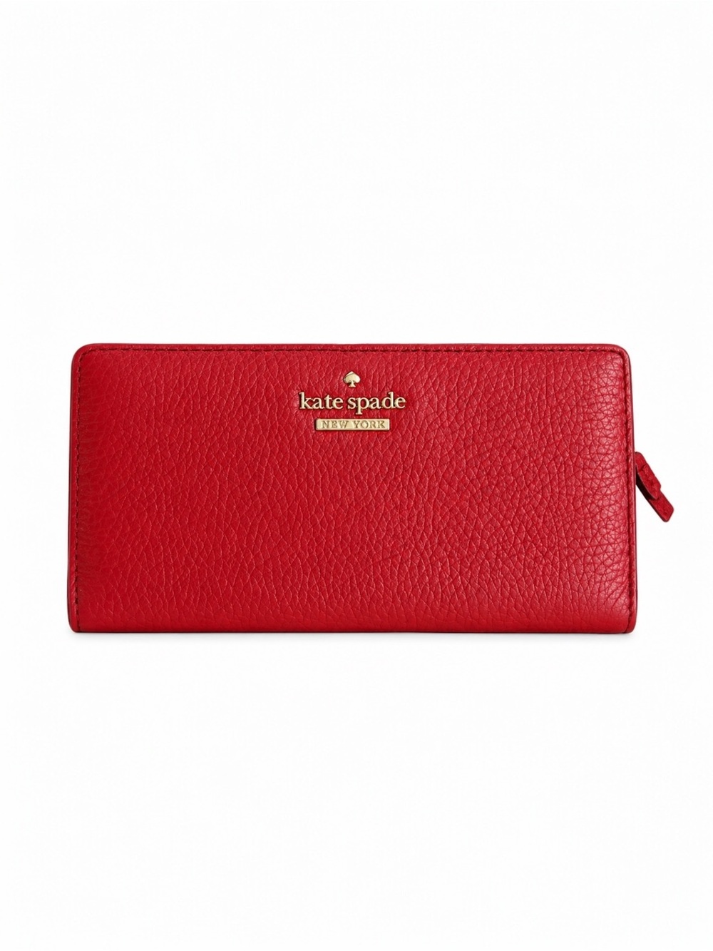 Kate Spade Red Pebbled Leather Zip Around Wallet Large Gold Tone Logo Organizer